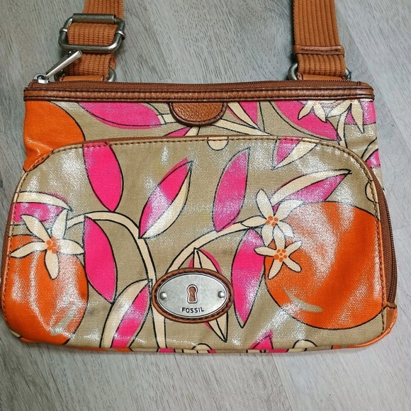 Fossil Orange Blossom Purse Shoulder Bag Floral * Flaws* - Picture 1 of 12